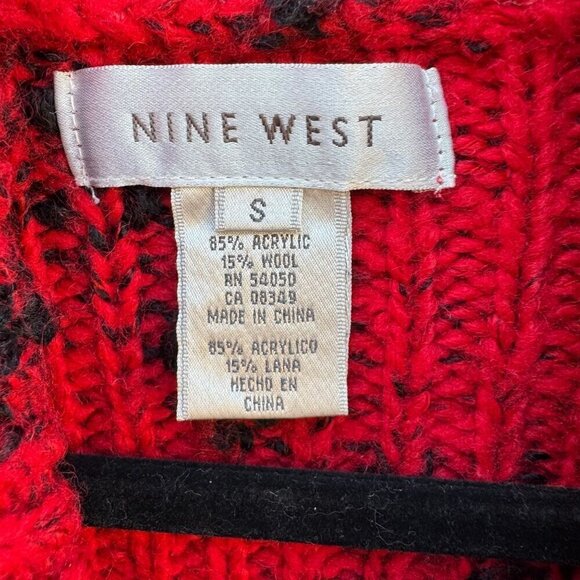 Nine West Womens Red & Black Double-Breasted Wool Blend Knit Cardigan Sweater S - Picture 4 of 8